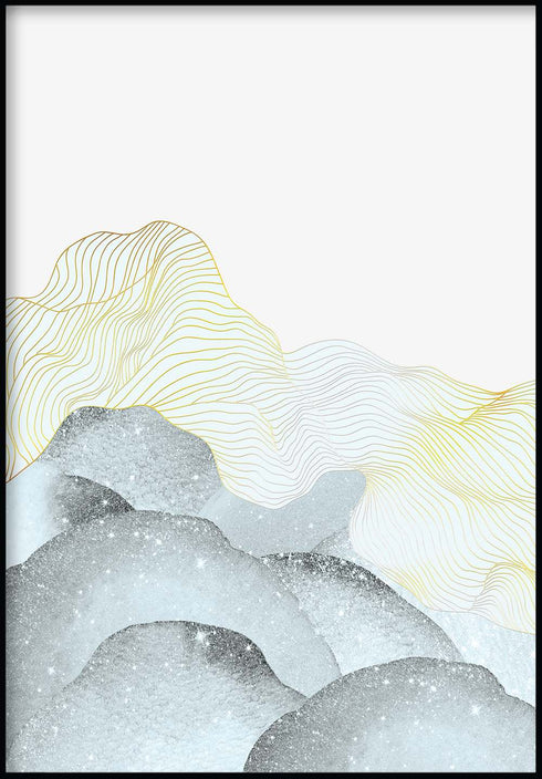 Blaues Wellen-Poster aus echtem Gold